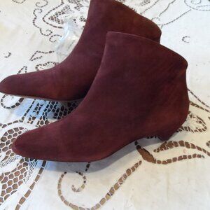 Alaia Burgundy Calf Suede Leather Kitten Heel Ankle Boots Size 38.5B
